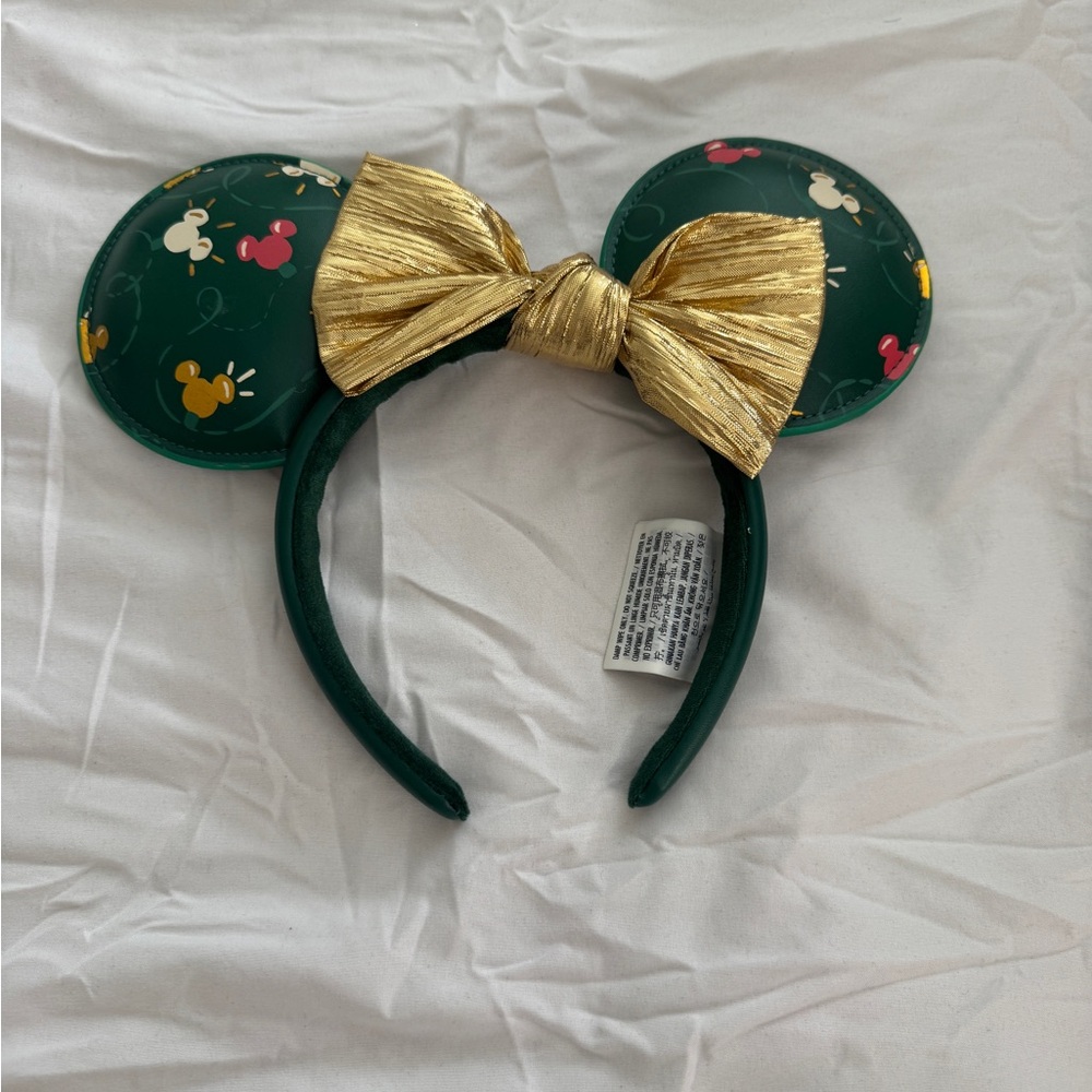 Disney Parks Christmas Mickey Lights Ears Headband - Gold Bow